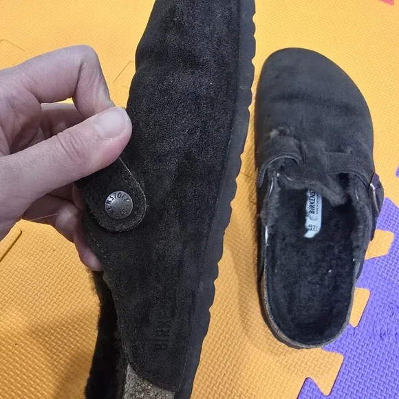 Birkenstock Boston Shearling Black Suede Clogs Mules Size 40 L9 M7 - Picture 7 of 10